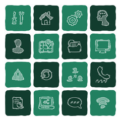 Set of doodle web, computer and drawing icons.