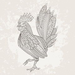Obraz premium Rooster domestic farmer bird for Coloring pages, zentangle illustration or tattoos with high details.