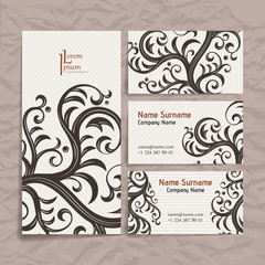 Set of vector design templates. Business card with floral ornament. Vintage style.