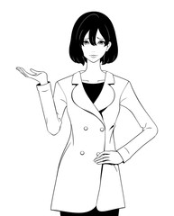 紹介する女性 / コート / 困り顔