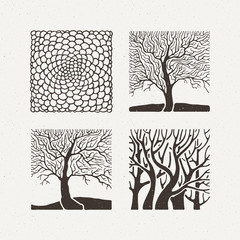 Square trees set. Vector illustration. Pattern geometric figure.