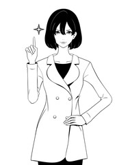 指を立てる女性 / コート / 自信