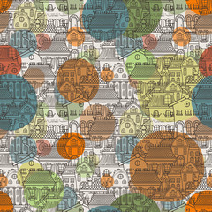 Obraz premium Cute seamless pattern of doodle houses.