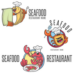 Fototapeta premium Seafood Cartoon Mascot Chef In Toque 