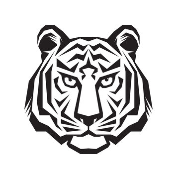Tiger head - vector logo concept illustration in classic graphic style. Tiger head silhouette sign. Tiger head tattoo vector illustration. Bengal tiger head creative illustration. Black & white.