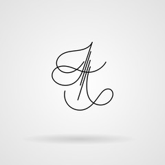 Orante lined letter inscribed in Art Nouveau style. Calligraphic signature.