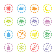 colorful flat weather icon set with circle frame for web design, user interface (UI), infographic and mobile application (apps)