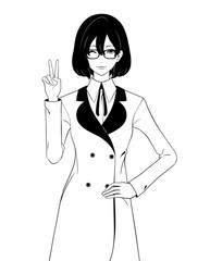 ピースをする女性 / コートと眼鏡 / ウインク