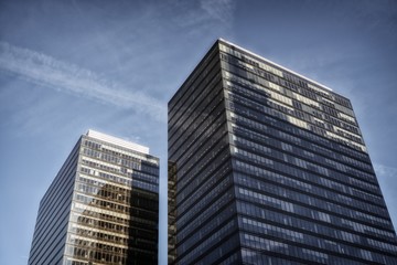 Skyscrapers against blue sky