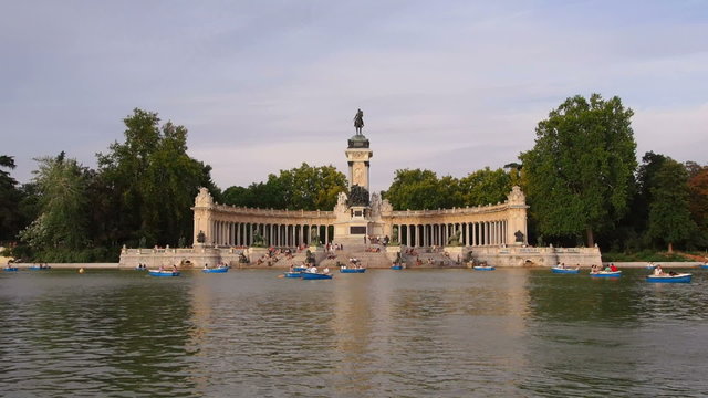 Alfonso XII Monument and Lake in Parque del Retiro - Retiro Park in Madrid, Spain
