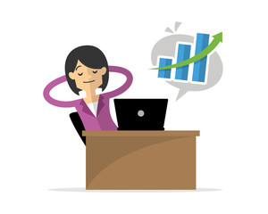 Businesswoman or employee relaxing after knowing her successful work