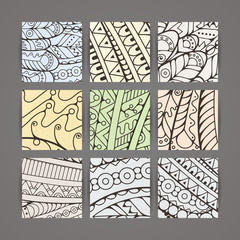Set of four vector pastel intricate patterns. Doodle. Zentangle.