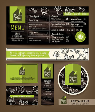 Vegetarian and vegan healthy restaurant cafe set menu graphic design
