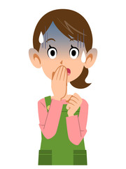 青ざめるエプロンを着用した女性