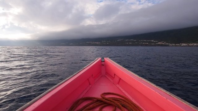 Traditional Whaling Boat arriving to Lajes on Pico Island, Azores, Portugal

