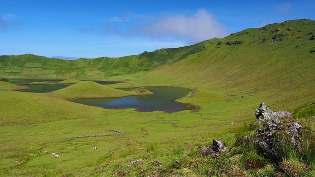 Caldeirao Crater and Lake on Corvo Island, Azores, Portugal

