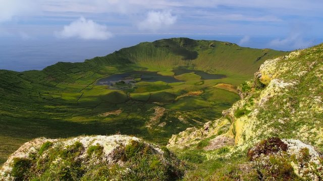 Caldeirao Crater and Lake on Corvo Island, Azores, Portugal
