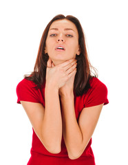 Fototapeta premium woman shows sign asphyxiation