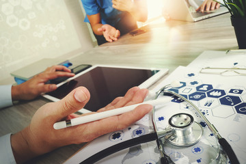 Medicine doctor hand working with modern computer and digital pr