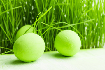 Easter eggs on green grass