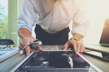 Medicine doctor hand working with modern digital tablet computer