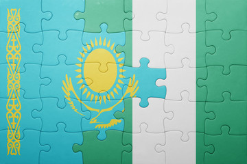 puzzle with the national flag of kazakhstan and nigeria