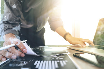 businessman working with digital laptop computer and smart phone