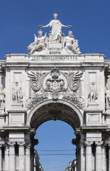 The famous landmark triumphal arch Arco da Rua Augusta, Lisbon, Portugal
