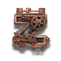 z rusted letter with gears on white