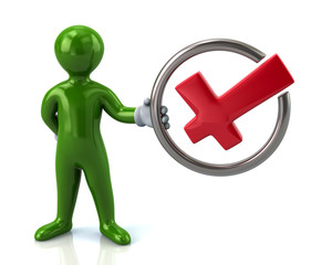 Green man character holding check mark