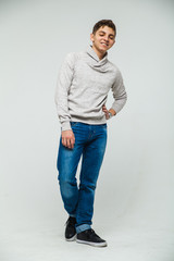 man sweatshirt and jeans white background