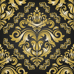 Oriental classic black and golden ornament. Seamless abstract pattern