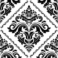 Fototapeta premium Damask seamless black and white ornament. Traditional pattern. Classic oriental background