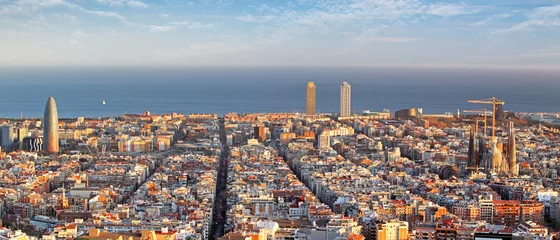 Zelfklevend Fotobehang Barcelona Panoramisch uitzicht over Barcelona, Spanje