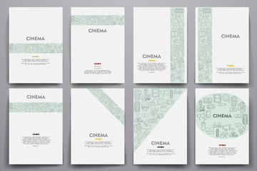 Corporate identity vector templates set with doodles cinema theme