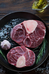 Close-up of fresh cross cut veal shank for making ossobuco