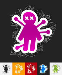 voodoo Doll paper sticker with hand drawn elements