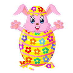 Easter bunny inside a cracked egg