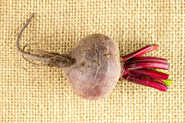 Aerial shot of single beetroot bulb