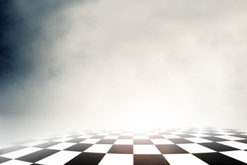 checkered background, sport racing on over cloud sky [Blur and Select focus background] - obrazy, fototapety, plakaty
