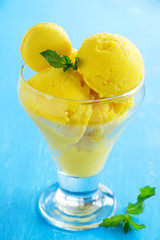 Homemade mango ice cream.