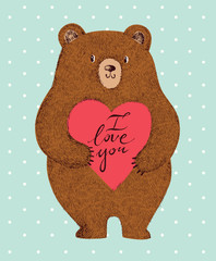 Fototapeta premium Vector colored illustration with adorable cute bear