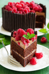 Chocolate cake with raspberries.