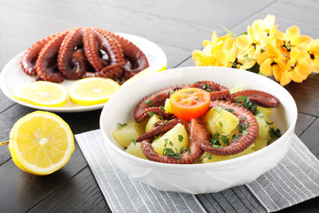 Octopus salad with boiled potatoes