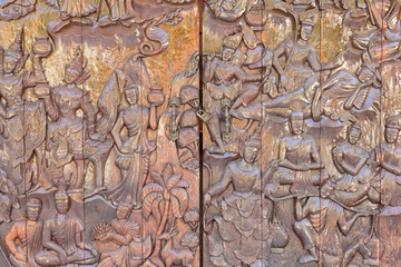 Wood carving door Buddha