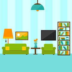 Interior living room in flat style illustration