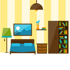 Bedroom interior in flat style illustration