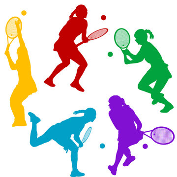 Colorful Tenis Player Silhouettes