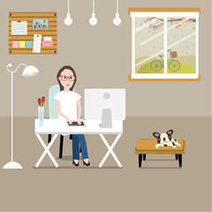 People working at home as a freelancer or remote work.illustrati
