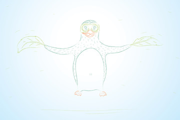Flying penguin. Vector illustration